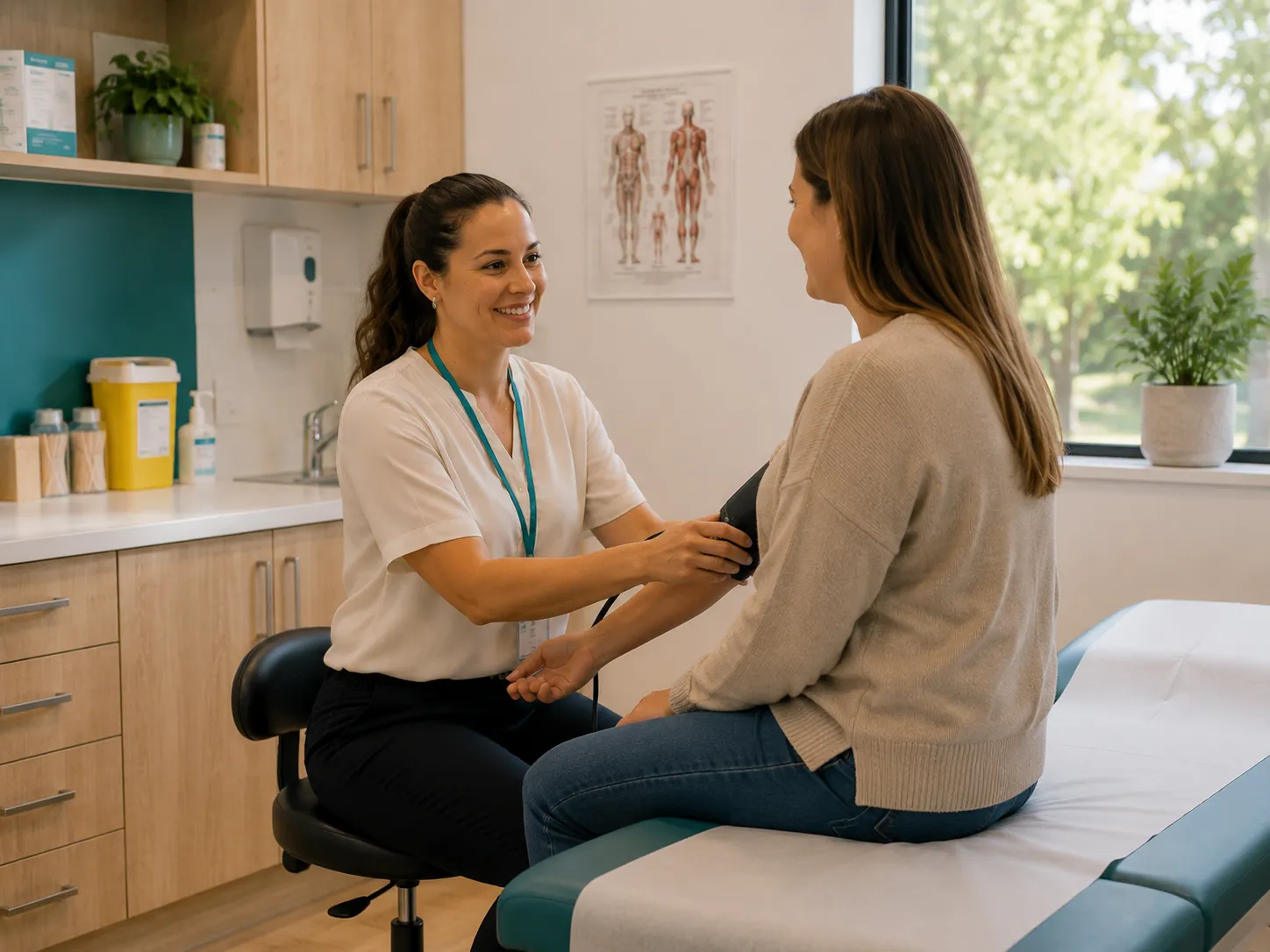Doctor performing a blood pressure check during a consultation at Wellbrook Medical Centre