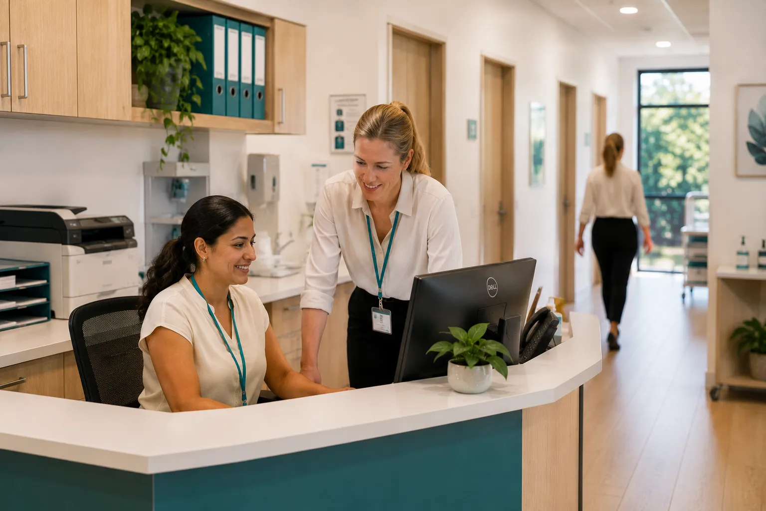 Reception staff working together at Wellbrook Medical Centre